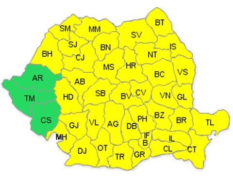 Atenţionare cod galben de furtuni pentru toate regiunile ţării